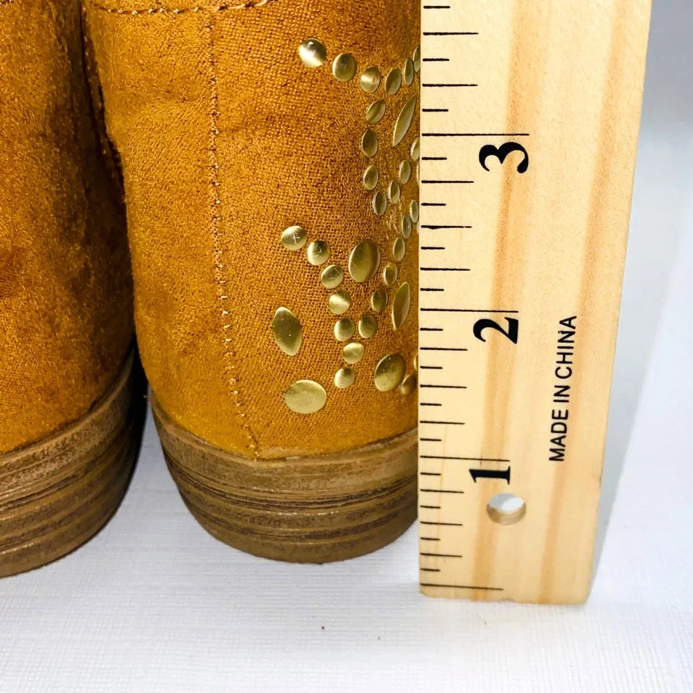 Kids Girls Mustard‎ Yellow Suede Studded Ankle Boots Side Zip Size 11